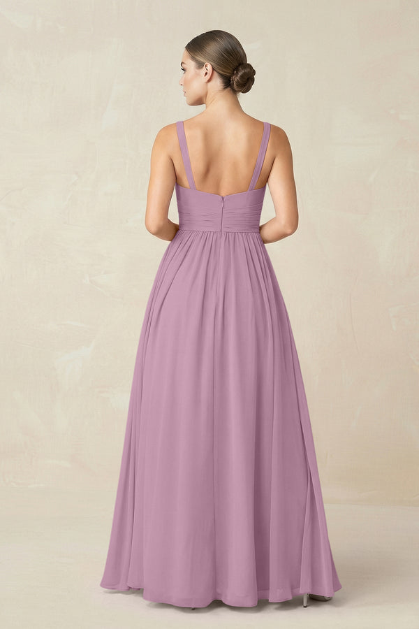 Sweetheart A - Line Chiffon Bridesmaid Dress with Slit in Wisteria - SHE IS ME Bridesmaid Dresses