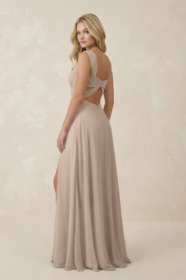Sweetheart A - Line Chiffon Long Bridesmaid Dress in Almond - KISS BRIDAL Bridesmaid Dresses