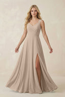 Sweetheart A - Line Chiffon Long Bridesmaid Dress in Almond - KISS BRIDAL Bridesmaid Dresses