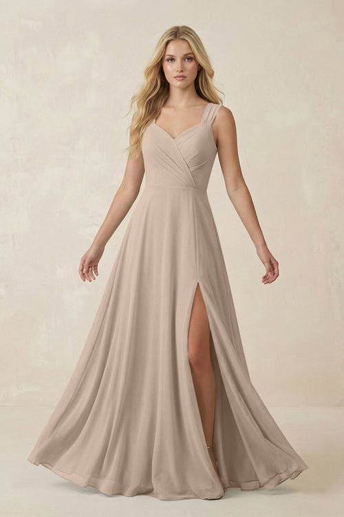 Sweetheart A - Line Chiffon Long Bridesmaid Dress in Almond - KISS BRIDAL Bridesmaid Dresses