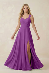 Sweetheart A - Line Chiffon Long Bridesmaid Dress in Amethyst - KISS BRIDAL Bridesmaid Dresses