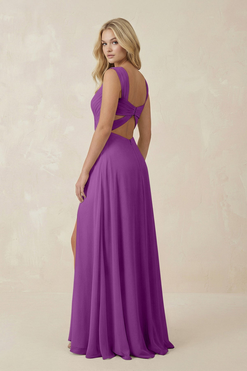 Sweetheart A - Line Chiffon Long Bridesmaid Dress in Amethyst - SHE IS ME Bridesmaid Dresses
