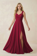 Sweetheart A - Line Chiffon Long Bridesmaid Dress in Berry - KISS BRIDAL Bridesmaid Dresses