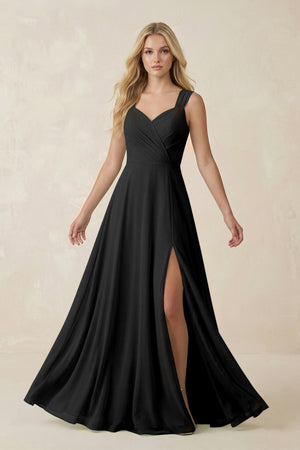 Sweetheart A - Line Chiffon Long Bridesmaid Dress in Black - KISS BRIDAL Bridesmaid Dresses