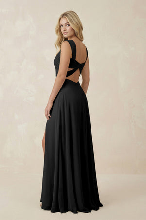 Sweetheart A - Line Chiffon Long Bridesmaid Dress in Black - KISS BRIDAL Bridesmaid Dresses