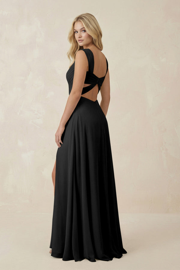 Sweetheart A - Line Chiffon Long Bridesmaid Dress in Black - KISS BRIDAL Bridesmaid Dresses