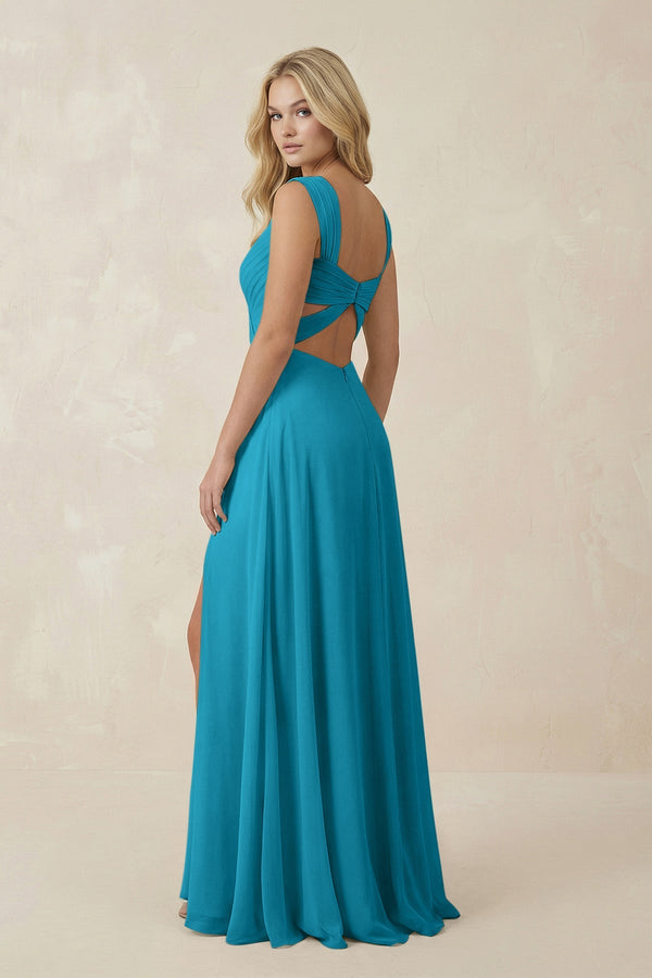 Sweetheart A - Line Chiffon Long Bridesmaid Dress in Blue Jay - KISS BRIDAL Bridesmaid Dresses