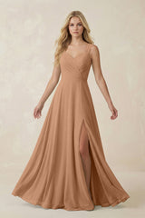 Sweetheart A - Line Chiffon Long Bridesmaid Dress in Bronzer - KISS BRIDAL Bridesmaid Dresses