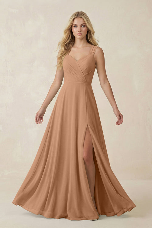 Sweetheart A - Line Chiffon Long Bridesmaid Dress in Bronzer - KISS BRIDAL Bridesmaid Dresses