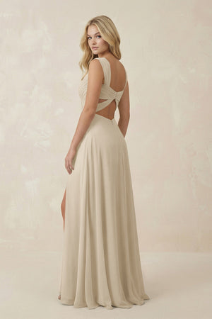 Sweetheart A - Line Chiffon Long Bridesmaid Dress in Champagne - KISS BRIDAL Bridesmaid Dresses