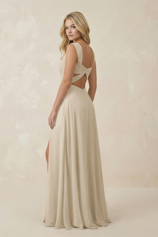 Sweetheart A - Line Chiffon Long Bridesmaid Dress in Champagne - KISS BRIDAL Bridesmaid Dresses