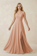 Sweetheart A - Line Chiffon Long Bridesmaid Dress in Champagne Rose - KISS BRIDAL Bridesmaid Dresses