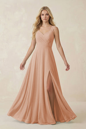 Sweetheart A - Line Chiffon Long Bridesmaid Dress in Champagne Rose - KISS BRIDAL Bridesmaid Dresses