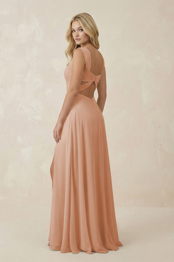 Sweetheart A - Line Chiffon Long Bridesmaid Dress in Champagne Rose - KISS BRIDAL Bridesmaid Dresses