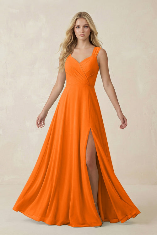 Sweetheart A - Line Chiffon Long Bridesmaid Dress in Cinnamon - KISS BRIDAL Bridesmaid Dresses