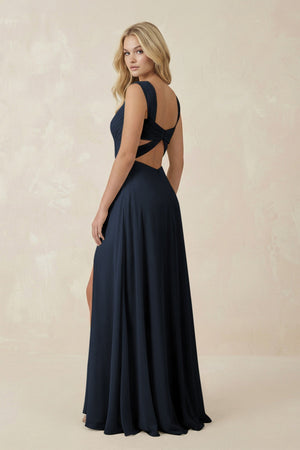 Sweetheart A - Line Chiffon Long Bridesmaid Dress in Dark Navy - KISS BRIDAL Bridesmaid Dresses