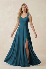 Sweetheart A - Line Chiffon Long Bridesmaid Dress in Dark Teal - KISS BRIDAL Bridesmaid Dresses