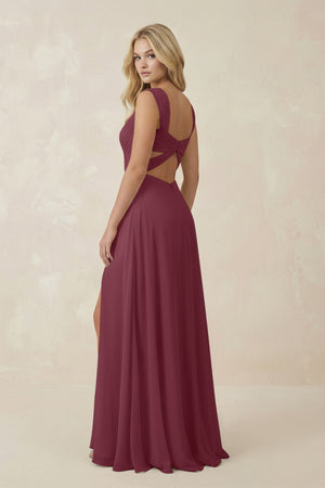 Sweetheart A-Line Chiffon Long Bridesmaid Dress in Desert Rose (2) | KISSBRIDAL