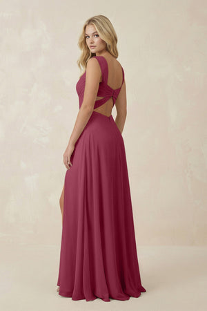 Sweetheart A - Line Chiffon Long Bridesmaid Dress in Desert Rose - KISS BRIDAL Bridesmaid Dresses
