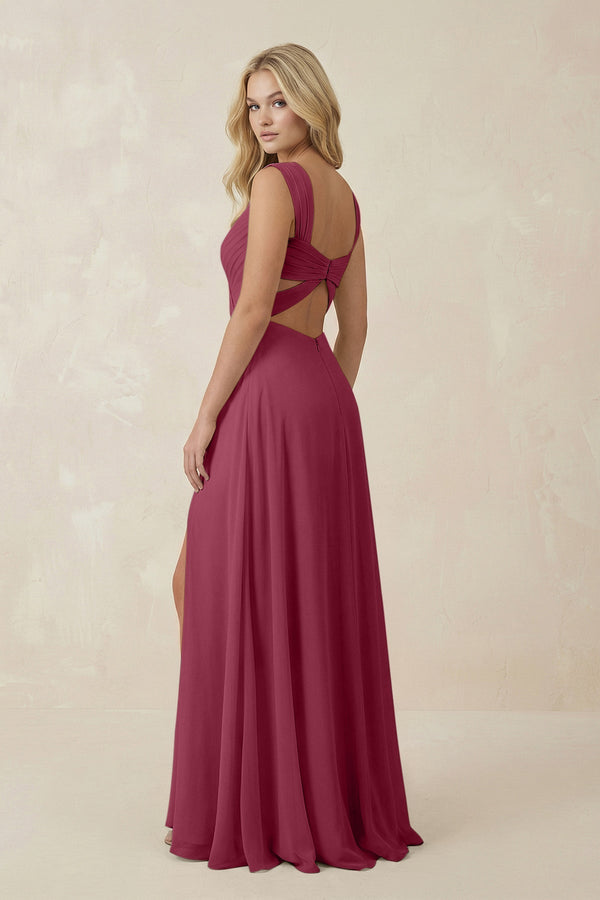 Sweetheart A - Line Chiffon Long Bridesmaid Dress in Desert Rose - KISS BRIDAL Bridesmaid Dresses