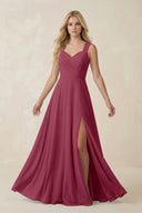 Sweetheart A - Line Chiffon Long Bridesmaid Dress in Desert Rose - KISS BRIDAL Bridesmaid Dresses