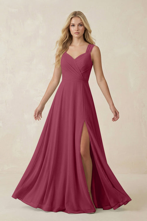 Sweetheart A - Line Chiffon Long Bridesmaid Dress in Desert Rose - KISS BRIDAL Bridesmaid Dresses
