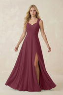 Sweetheart A-Line Chiffon Long Bridesmaid Dress in Desert Rose | KISSBRIDAL