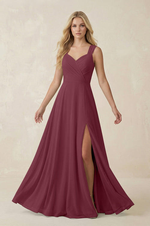 Sweetheart A-Line Chiffon Long Bridesmaid Dress in Desert Rose | KISSBRIDAL