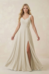 Sweetheart A - Line Chiffon Long Bridesmaid Dress in Dove Gray - KISS BRIDAL Bridesmaid Dresses