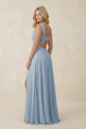 Sweetheart A - Line Chiffon Long Bridesmaid Dress in Dusty Blue - KISS BRIDAL Bridesmaid Dresses