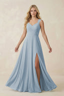 Sweetheart A - Line Chiffon Long Bridesmaid Dress in Dusty Blue - KISS BRIDAL Bridesmaid Dresses