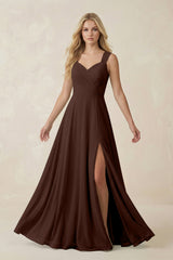 Sweetheart A - Line Chiffon Long Bridesmaid Dress in Espresso - KISS BRIDAL Bridesmaid Dresses
