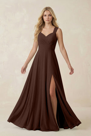 Sweetheart A - Line Chiffon Long Bridesmaid Dress in Espresso - SHE IS ME Bridesmaid Dresses