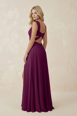 Sweetheart A - Line Chiffon Long Bridesmaid Dress in Fig - KISS BRIDAL Bridesmaid Dresses