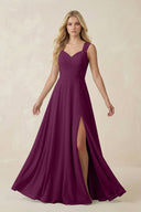 Sweetheart A - Line Chiffon Long Bridesmaid Dress in Fig - KISS BRIDAL Bridesmaid Dresses