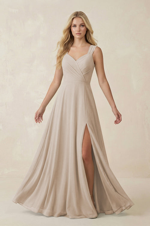 Sweetheart A - Line Chiffon Long Bridesmaid Dress in Frost - SHE IS ME Bridesmaid Dresses