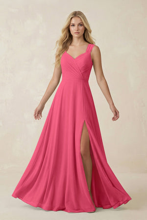 Sweetheart A - Line Chiffon Long Bridesmaid Dress in Fuchsia - SHE IS ME Bridesmaid Dresses