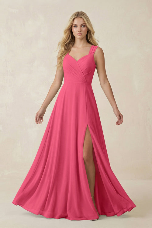 Sweetheart A - Line Chiffon Long Bridesmaid Dress in Fuchsia - SHE IS ME Bridesmaid Dresses