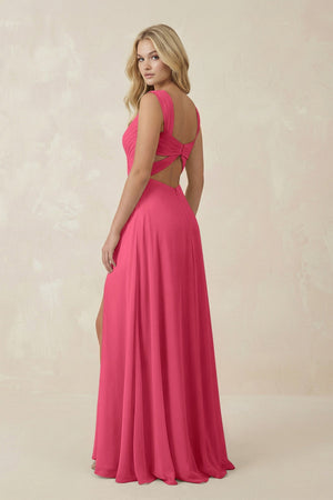 Sweetheart A - Line Chiffon Long Bridesmaid Dress in Fuchsia - SHE IS ME Bridesmaid Dresses