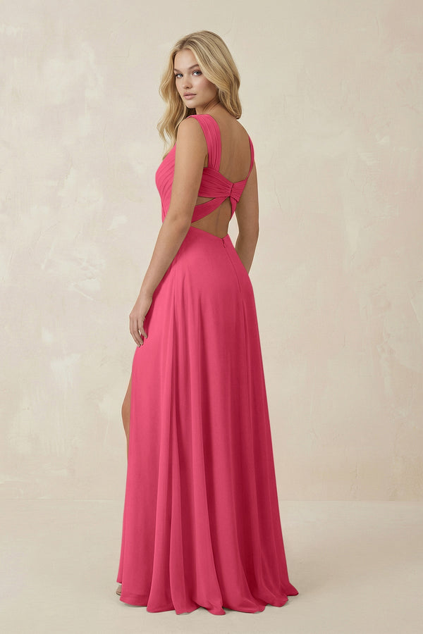 Sweetheart A - Line Chiffon Long Bridesmaid Dress in Fuchsia - SHE IS ME Bridesmaid Dresses