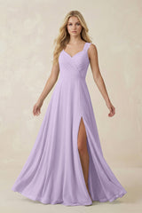 Sweetheart A - Line Chiffon Long Bridesmaid Dress in Lavender - KISS BRIDAL Bridesmaid Dresses