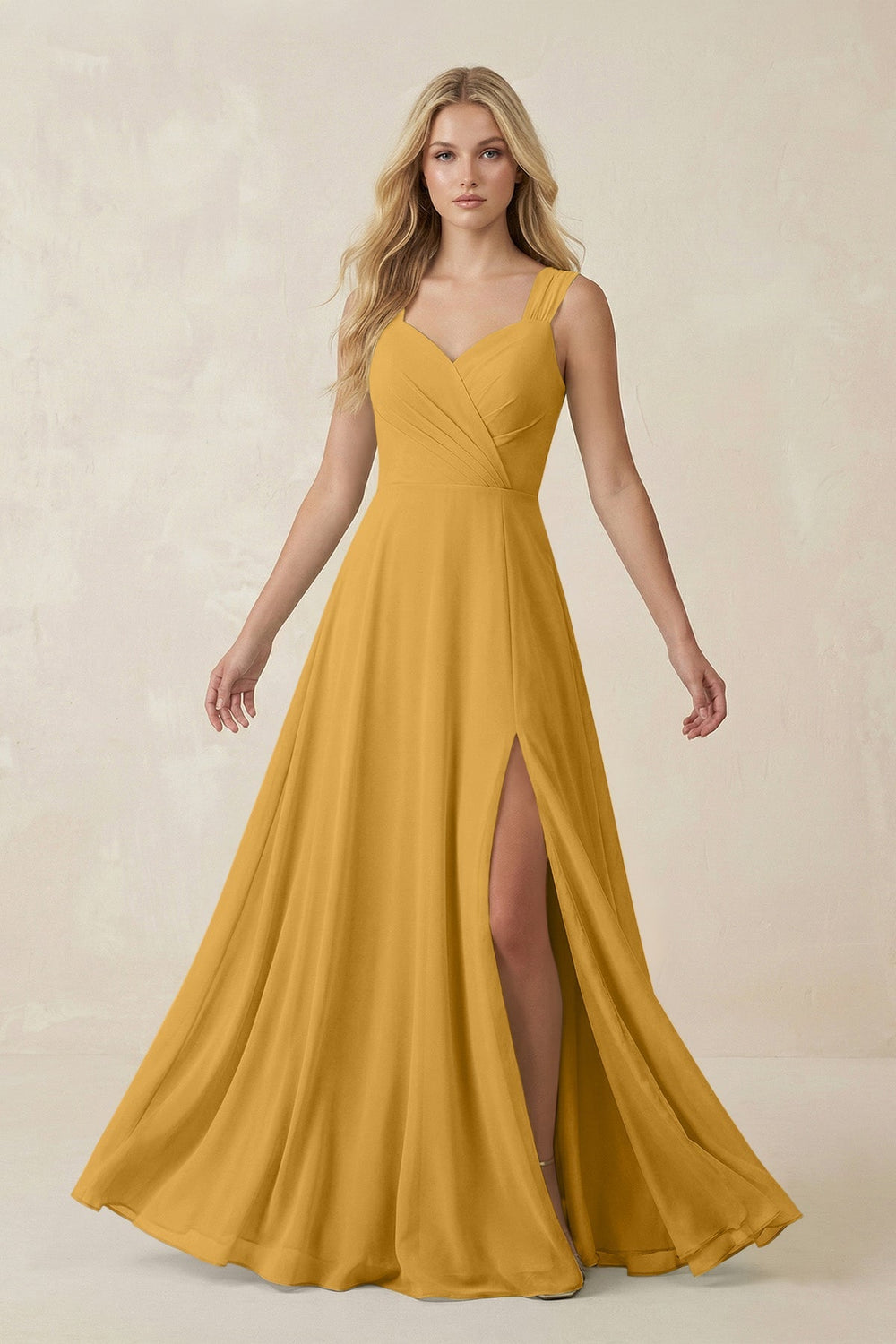Sweetheart A - Line Chiffon Long Bridesmaid Dress in Marigold - KISS BRIDAL Bridesmaid Dresses