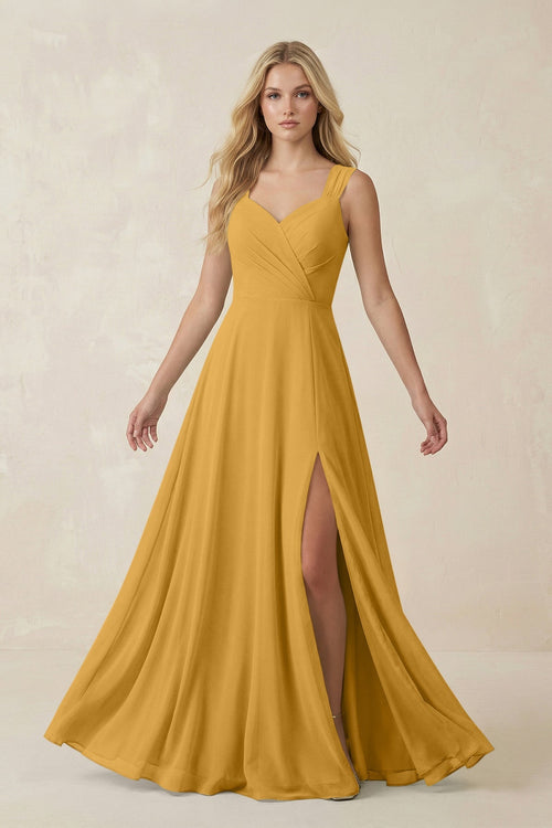 Sweetheart A - Line Chiffon Long Bridesmaid Dress in Marigold - KISS BRIDAL Bridesmaid Dresses