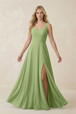 Sweetheart A - Line Chiffon Long Bridesmaid Dress in Matcha - SHE IS ME Bridesmaid Dresses
