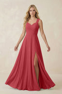 Sweetheart A - Line Chiffon Long Bridesmaid Dress in Merlot - KISS BRIDAL Bridesmaid Dresses