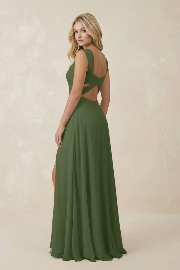 Sweetheart A-Line Chiffon Long Bridesmaid Dress in Moss (2) | KISSBRIDAL