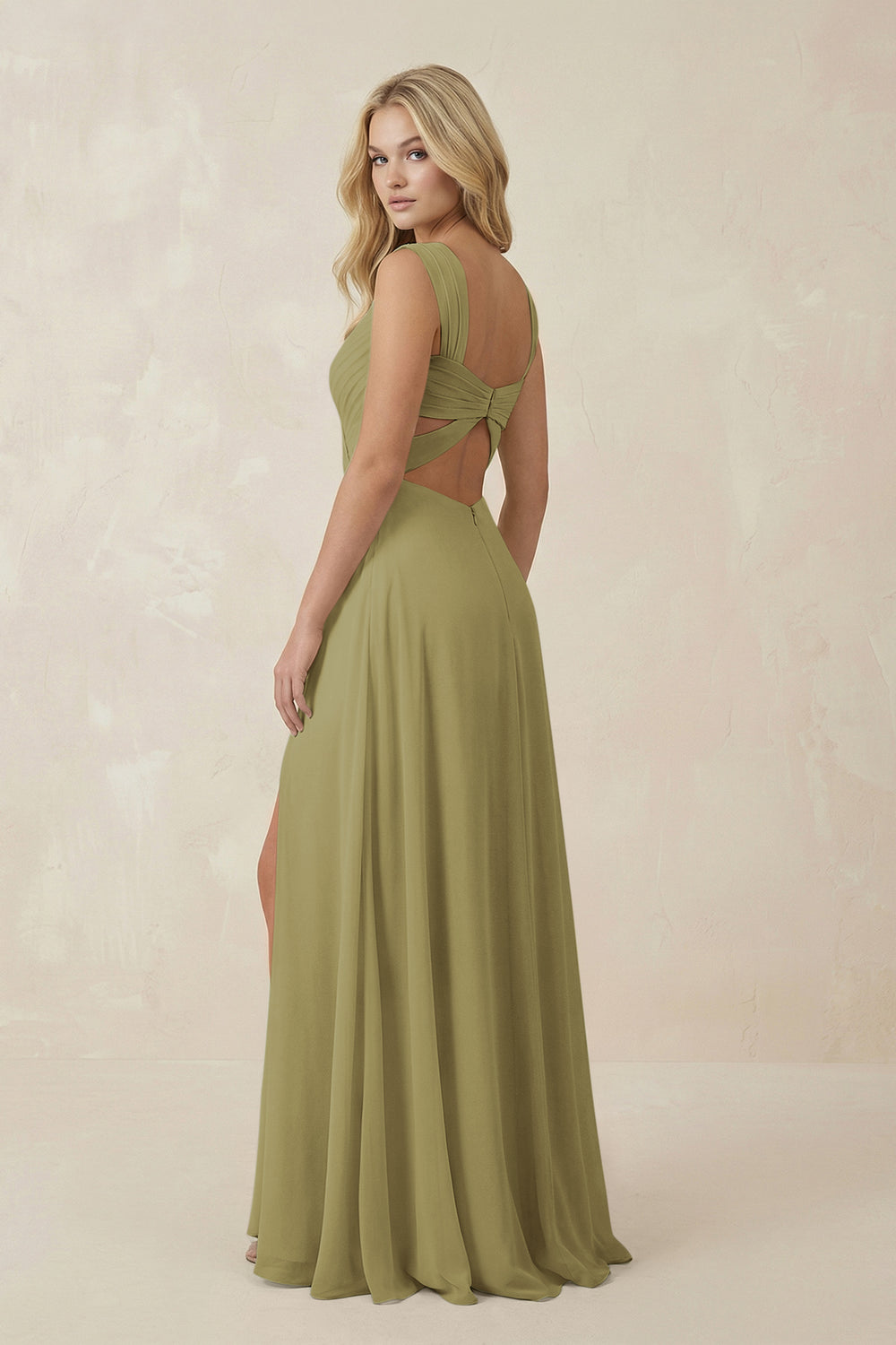 Sweetheart A-Line Chiffon Long Bridesmaid Dress in Moss Green