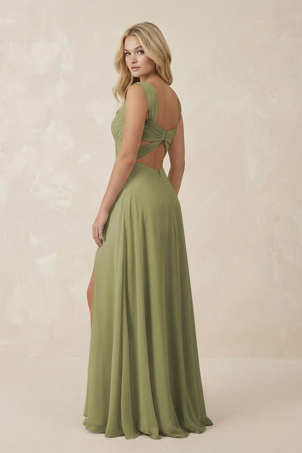 Sweetheart A - Line Chiffon Long Bridesmaid Dress in Moss Green - SHE IS ME Bridesmaid Dresses