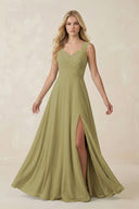 Sweetheart A-Line Chiffon Long Bridesmaid Dress in Moss Green | KISSBRIDAL