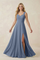 Sweetheart A - Line Chiffon Long Bridesmaid Dress in Neptune - KISS BRIDAL Bridesmaid Dresses